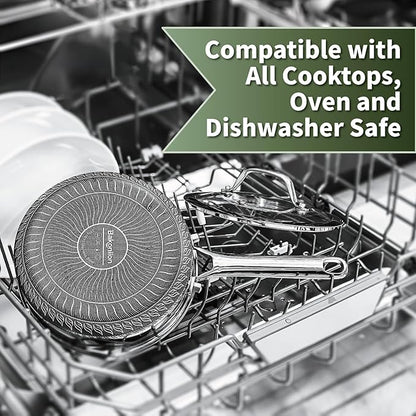 Hybrid Nonstick Saucepan Set of 2 with Lids 1.5 QT and 3 QT, Stainless Steel Honeycomb Pans with Side Pour Spouts,Compatible with All Cooktops,Dishwasher and Oven Safe