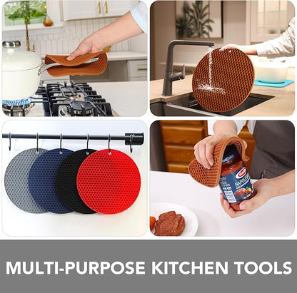 Joyhalo Trivets for Hot Dishes - Hot Pads for Kitchen, Silicone Pot Holders for Hot Pots and Pans, Silicone Mats for Kitchen Countertops, Table, Flexible Easy to Wash and Dry, Brown