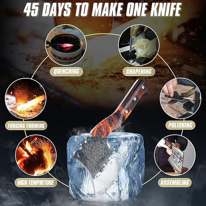 Dream Reach Meat Cleaver Heavy Duty Bone Chopper High Carbon Bone Cutting Knife Hand Forged Butcher Knife with Cover for Kitchen Outdoor BBQ