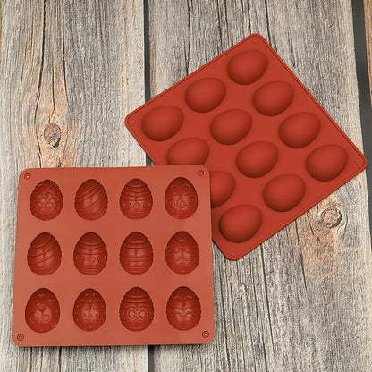 Easter Egg Chocolate Molds 3pcs Silicone Easter Candy Molds 12 Design Egg Candy Molds Non Stick for Ice Cube Resin Expoxy
