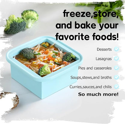 2-Cup Silicone Freezer Trays with Lids – Perfect for Meal Prep, Portion Control, and Easy Freezing-Meal Prep Container Molds for Soup,Leftovers (Aqua, 4 Pack)