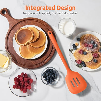 600ºF Heat Resistant Slotted Turner: U-Taste 13.6in Silicone Kitchen Spatula Flipper, 3.74in Wide Food Grade Flexible Thin Rubber Cooking Utensil for Egg, Pancake, Cookie in Nonstick Cookware (Orange)