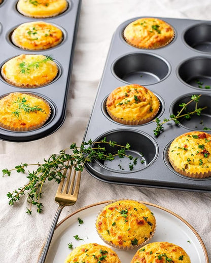 2 Pack Muffin Pan for Baking, Standard Cupcake Pan includes 100 Natural Cupcake Liners, Muffin Tin Nonstick 12 Cup, Baking Pans Set, Carbon Steel Baking Supplies