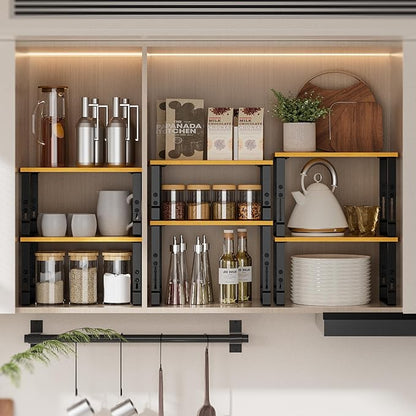 Kitchen Cabinet Organization Shelf，Set of 2 Height Adjustable Storage Racks，Stackable，Expandable，Countertop Shelves Organizer，Pantry Shelving（2PACKS/Medium/Black