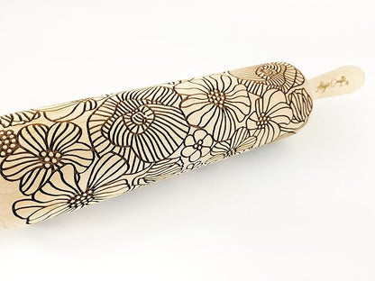 POPPY Embossing Rolling Pin with Wildflower Corn Poppies Pattern. Dough roller for embossed cookies and Pottery by Algis Crafts