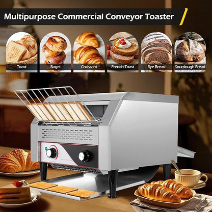 Dyna-Living Commercial Toaster 450 Slices/H Restaurant Toasters 110V 2600W Conveyor Rotating Toaster Oven Commercial Belt Toasters Hamburger Bread Bun Toaster for Restaurant