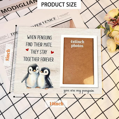 Penguin Gifts, Engagement Picture Frame, Wedding Gifts for Couple, Valentine's Gift for Him Her, Anniversary Couple Gifts, Penguin Love Gifts Photo Frame, fits 4x6 Photo, when Penguins Find Their Mate They Stay Together Forever