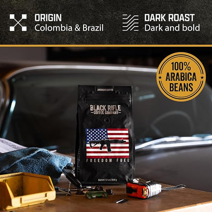 Black Rifle Coffee Company Freedom Fuel, 12oz Bag, Ground Coffee Dark Roast - Roasted Blend Made from Arabica Beans - Colombian & Brazilian Beans - Veteran Founded & American Made