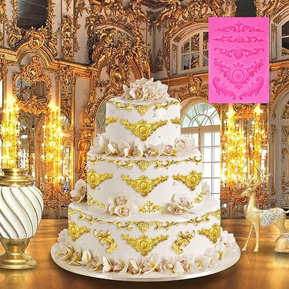 Rainmae 6 Pcs Baroque Style Curlicues Scroll Lace Fondant Silicone Mold, Relief Flower Lace Mould Filigree Mold 3D Sculpted Decoration, Cupcake Topper, Jewelry, Polymer Clay, Crafting Projects