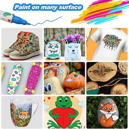 100 Colors Acrylic Paint Pens, Dual Tip Acrylic Paint Markers for Paper, Wood, Canvas, Stone, Rock Painting, Glass, Fabric, DIY, Ceramic, Art Supplies for Kids and Adults Drawing (Dot + Fine)