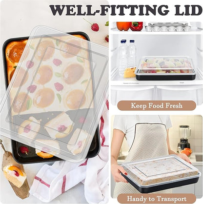 E-far 12.5 x 9.7 Inch Baking Pan with Lid, Nonstick Stainless Steel Rectangle Cake Pan with Cover for Baking Brownies Casseroles Lasagna, Stainless Steel Core & Nonstick Coating, Non-toxic & Oven Safe