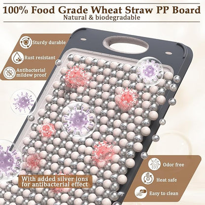 GUANCI Cutting Board for Kitchen Double Sided 304 Stainless Steel Chopping Board Food-Grade Stainless Steel and Wheat Straw PP Samll Size 14’’×9.6’’ Easy to Clean
