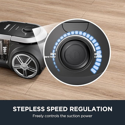 Eureka Bagless Canister Vacuum Cleaner, Lightweight Vac for Carpets and Hard Floors, Silver with Black, NEN180