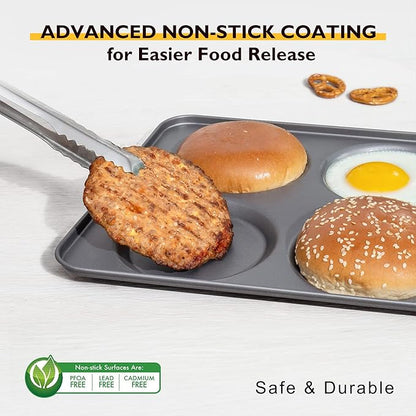 HONGBAKE Large Muffin Top Pan Set of 2, 4 Cup Nonstick Hamburger Bun Baking Pan, Jumbo Whoopie Pie Pan for Egg Sandwich, Cornbread, Layer Cake