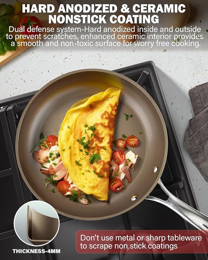 Cooks Standard Frying Pan Hard Anodized Ceramic Nonstick, 10.5-inch Classic Skillet Egg Omelette Fry Pan with Stainless Steel Handle, Induction Compatible, Bronze