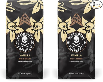 DEATH WISH COFFEE - Vanilla Ground Coffee (14 oz) (Pack of 2)