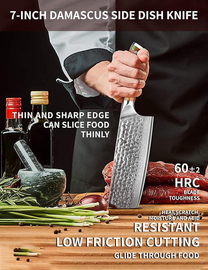 7" Nakiri Knife - Vegetable Cleaver Kitchen Knives - Japanese Usuba Knife - Hammered Damascus Steel & Resin Handle - YAO Series
