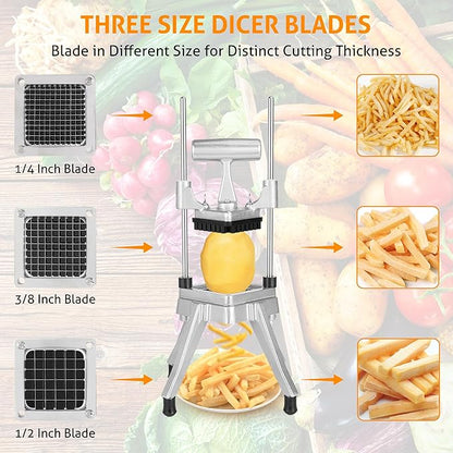 WICHEMI Commercial Chopper Vegetable Cutter Fruit Dicer w/3 Blades Commercial Onion Chopper Dicer Professional Food Dicer Heavy Duty Stainless Steel French Fry Cutter for Home Kitchen Restaurant Use