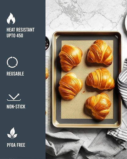 Silicone Baking Mat, Reusable Silicone Baking Sheet Liner for Oven for Bread, Dough, Macaron, Cookie Cooking Liners for Kitchen Counter Bakery Supplies (Baking Mat, 3 Half Sheets)