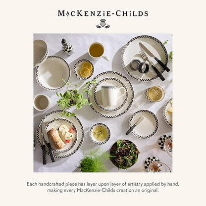 MACKENZIE-CHILDS Set of 4 Everyday Lunch Plates, Microwave-Safe and Dishwasher-Safe Stoneware Plates, Black-and-White Courtly Check