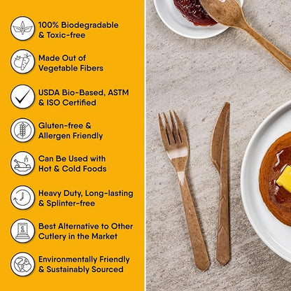 Premium Quality100% Biodegradable Forks Made of Vegetable Fibers, 100 PCS of 6.7” Long Heavy-Duty and Splinter Free Eco-Friendly Forks, Perfect Sustainable Cutlery for All Types of Occasions