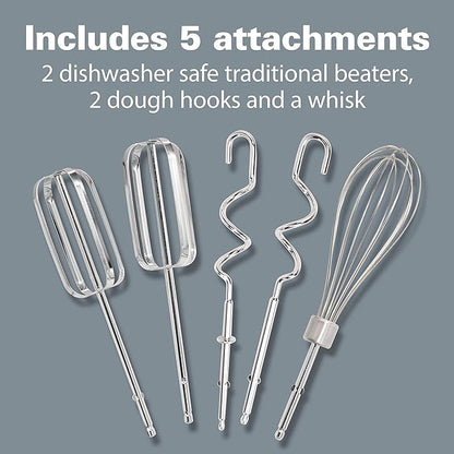 Hamilton Beach 6-Speed Electric Hand Mixer with Whisk, Traditional Beaters, Dough Hooks, Snap-On Storage Case, 275 Watts, Red