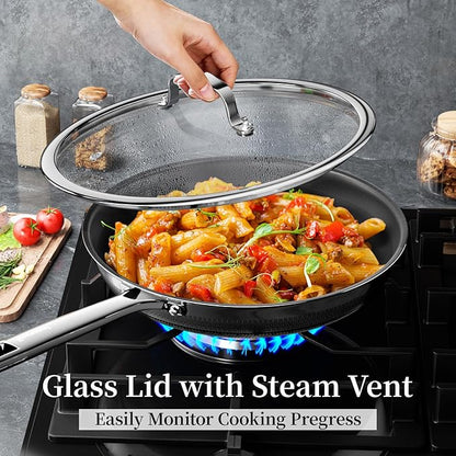 Innerwell Nonstick Ceramic Frying Pan Set,8inch&9.5inch&11inch Stainless Steel Frying Pan Skillet W/Glass Lid,Titanium Ceramic Omelet Pans,Kitchen Cooking Pan Set, Compatible W/All Cooktops