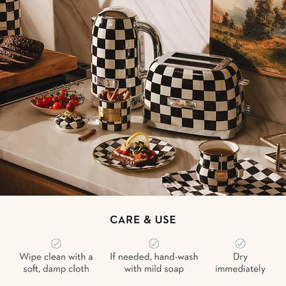MACKENZIE-CHILDS Courtly Check Enamel Canister, Black-and-White Kitchen Storage Container with Lid, Mini