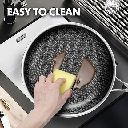 Non Stick Frying Pans, 12 inch with Lid Hybrid Frying Pans Nonstick,non stick Stainless Steel Skillets, Dishwasher/Oven Safe Cookware, Induction Compatible, PFOA Free Cookware