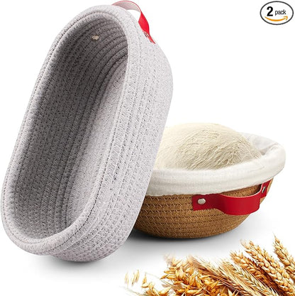 Banneton Bread Proofing Basket -Cotton Oval & Round Banneton Basket Set Sourdough Proofing Baskets Round Proofing Bowls Handmade Rattan Baskets and Liners