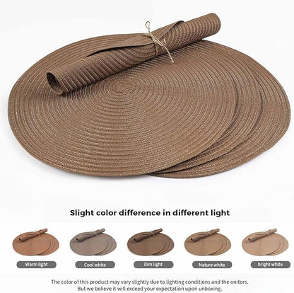 FunWheat Round Braided Placemats Set of 6 Place mats for Dining Tables Woven Heat Resistant Table Mats 15 inch (Brown,6pcs)