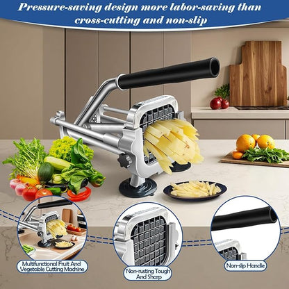 1/4 In Blade French Fry Cutter, Efortless Commercial Vegetable Chopper, Anti-slip Potato Cutter, Heavy Duty Potato Slicer, Stainless Steel Easy Clean Manual Cutter for Tomatoes Peppers Mushrooms