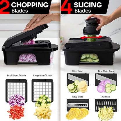 Mueller ULTIMATE 12 Blade Vegetable Chopper, Mandoline Slicer and Spiralizer, Dicer, Grater, Kitchen Essentials & Accessories, Black