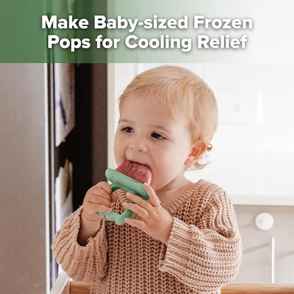 Haakaa Chilly Monster Breastmilk Popsicle Molds, Silicone Popsicle Molds for Baby Teething Relief, BPA Free Frozen Breast Milk Teether Popsicle Maker & Ice Pop Molds for Infant 6m+ (Blush + Pea Green）