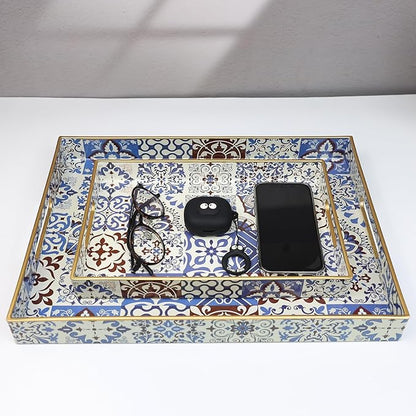 Spsyrine Decorative Serving Tray with Handles, Lacquered Coffee Table Tray for Ottoman, Rectangular Waterproof Platters for Centerpieces, Parties, Living Room, Kitchen Counter Organization SP3040RE1