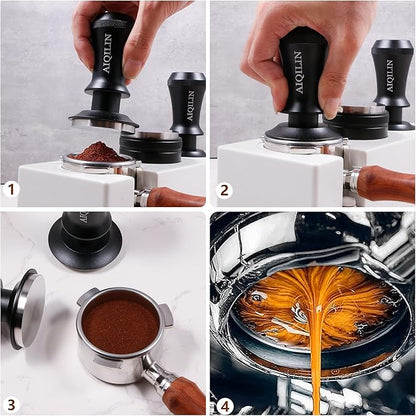 Espresso Tamper, Constant 30lb Coffee Tamper with double Calibrated Spring Loaded, Stainless Steel double spring loaded Coffee Tamper Fits for All Portafilters- Flat Base (53mm, BLACK)