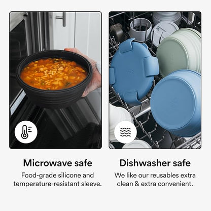 STOJO Collapsible Bowl 5 Set - Eucalyptus, 36oz - Reusable Silicone Bowl for Hot and Cold Food - Perfect for Travel, Meal Prep, To-Go Lunch, Camping & Hiking - Microwave & Dishwasher Safe