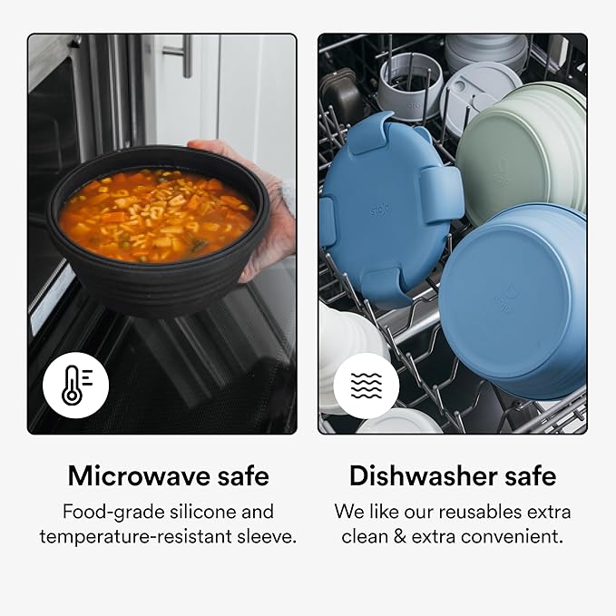 STOJO Collapsible Bowl - Translucent 36oz - Reusable Silicone Bowl (Translucent Steel Blue)