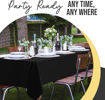Party Solids 66% Thicker Premium Plastic Table Cloth Rectangle Table Cover 0.5 Mil 6 Pack Black Table Cloth 54 Inch x 108 Inch Disposable Tablecloth Won't Tear Easily Like Cheap Thin Brands