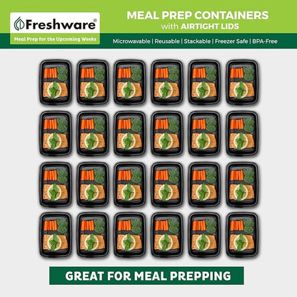 Freshware Meal Prep Containers [300 Pack] 1 Compartment with Lids, Food Storage Containers, Bento Box, BPA Free, Stackable, Microwave/Dishwasher/Freezer Safe (24 oz)