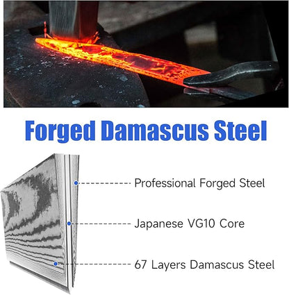 Sunnecko Chef Knife,Japanese VG10 Core Steel Damascus Knife,Professional Razor Sharp Kitchen Knives with Knives Sharpner