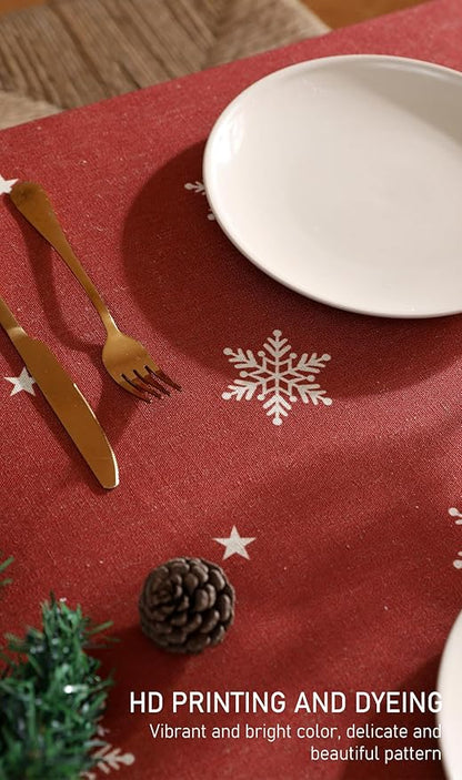 ISAENNE Designer Christmas Red Square Tablecloth,Linen Table Cloth with Snowflakes Pattern,Wrinkle Resistant Decor Tablecloths for Dining Kitchen Thanksgiving Christmas,67"*67"-Carol C
