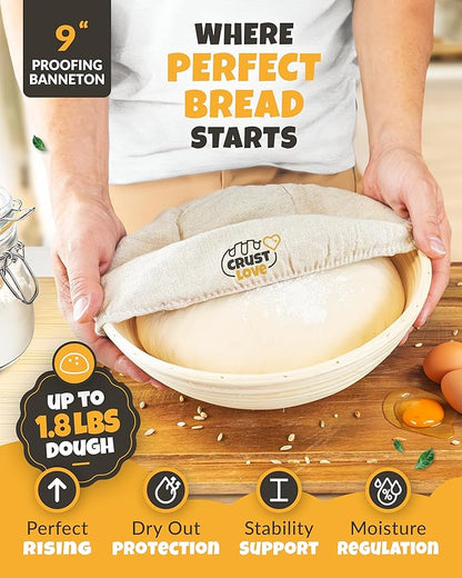Sourdough Kit inkl. 7 different Bread Making Tools like a 9 inches Sour dough Banneton Bread Proofing Basket - Bread Making Kit, Banneton-Basket, Sourdough-Starter-Kit-Supplies, Baking-Kit