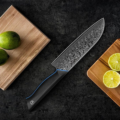 FINTISO 7-Inch Kitchen Knife, 67-Layer Japanese Damascus Steel Chef's Santoku With G10 Handle - Professional Cooking Tool for Home and Kitchen
