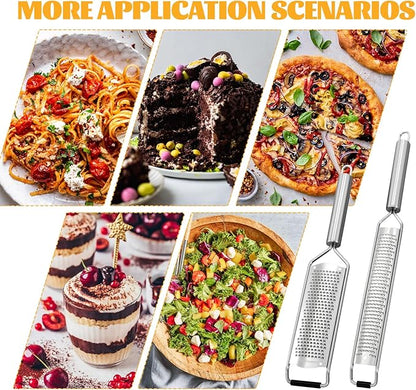 2 Packs Stainless Steel Lemon Zester, Cheese Grater with Handle,Protective Covers & Cleaning Brushes, Zester Tool for Cheese, Lemon, Garlic, Nutmeg, Chocolate, Fruits, Vegetables, Ginger Grater