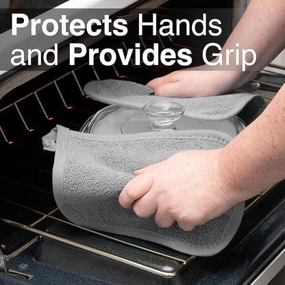 RITZ Terry Potholder & Hot Pad: Unparalleled Heat Resistant, Durable 100% Cotton – Ergonomically Designed for Optimal Grip – Easy-Care Machine Washable – 4-Pack, Titanium Grey