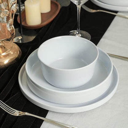 Stone Lain Celina Stoneware 12-Piece Dinnerware Set, Dinner and Pasta Bowls, White