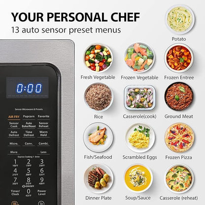 Toshiba Air Fryer Combo 4-in-1 Countertop Microwave Oven, Smart Sensor, Convection, Mute Function, Position Memory 13.6" Turntable, 1.5 Cu Ft, 1000W, Black, ML-EC42P(BS)