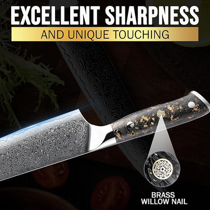 SliceElite Elite Series 7 Inch Santoku Knife VG10 Damascus Steel Forged Carbon Fiber Handle Dual Protection Cutting Kitchen Tool Sharp Vegetable Meat Chopping BBQ Chef Slicing Cleaver Camping Butcher