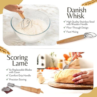 Wildsky Co Sourdough Bread Baking Supplies, Sourdough Starter Kit, Bread Proofing Basket, Bread Making Tools, Sour Dough Kit, Sourdough Proofing Basket, Sourdough Kit Gifts for Bakers Women Wife Mom